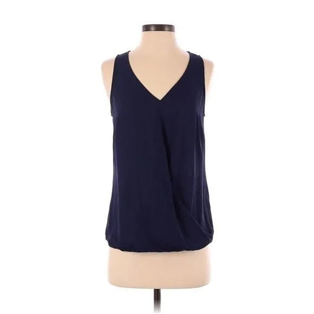 Laundry By Shelli Segal Navy Blue Sz Small Sleeveless Women's Faux Wrap Blouse